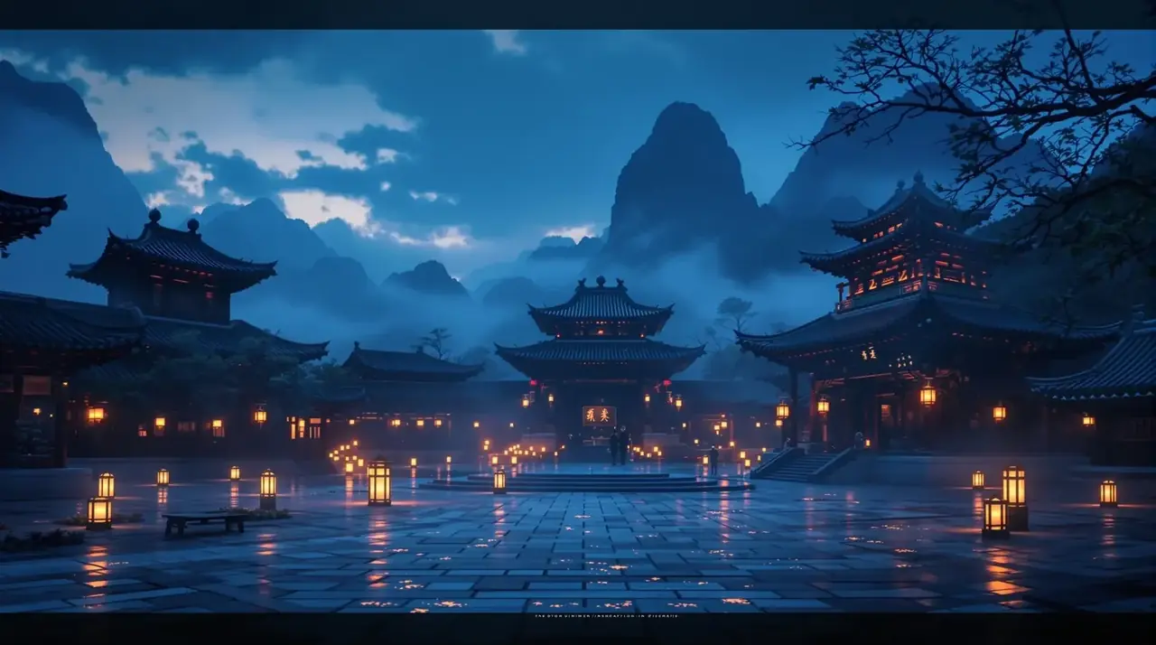 暖光剧场舞台背景，樱花粉灯光与飘落的花瓣